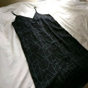 Monk & Lou black slip dress with geometric pattern